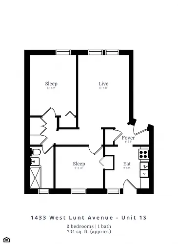 Floor plan 2 Bedroom | 1 Bath (C1)