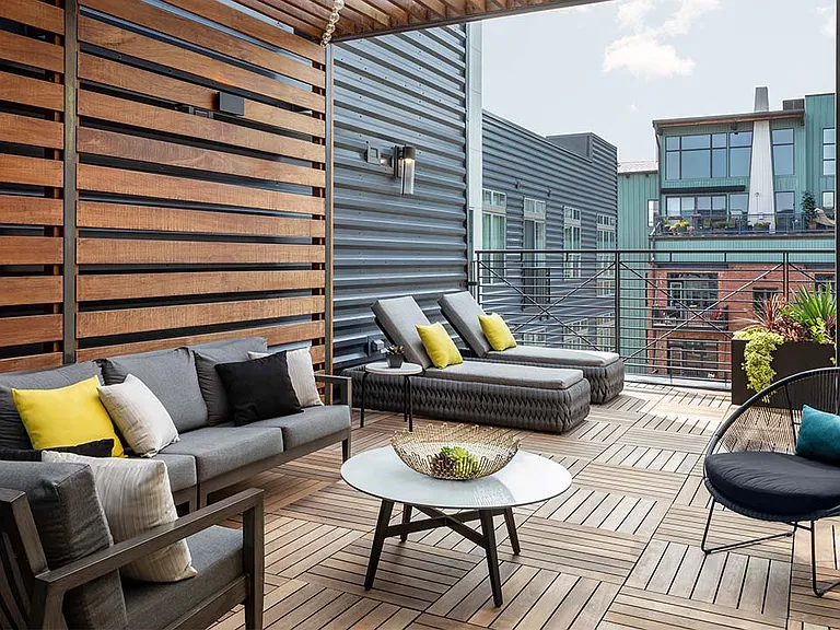 Apartment community rooftop deck at Griffis North Union in Denver, Colorado..
