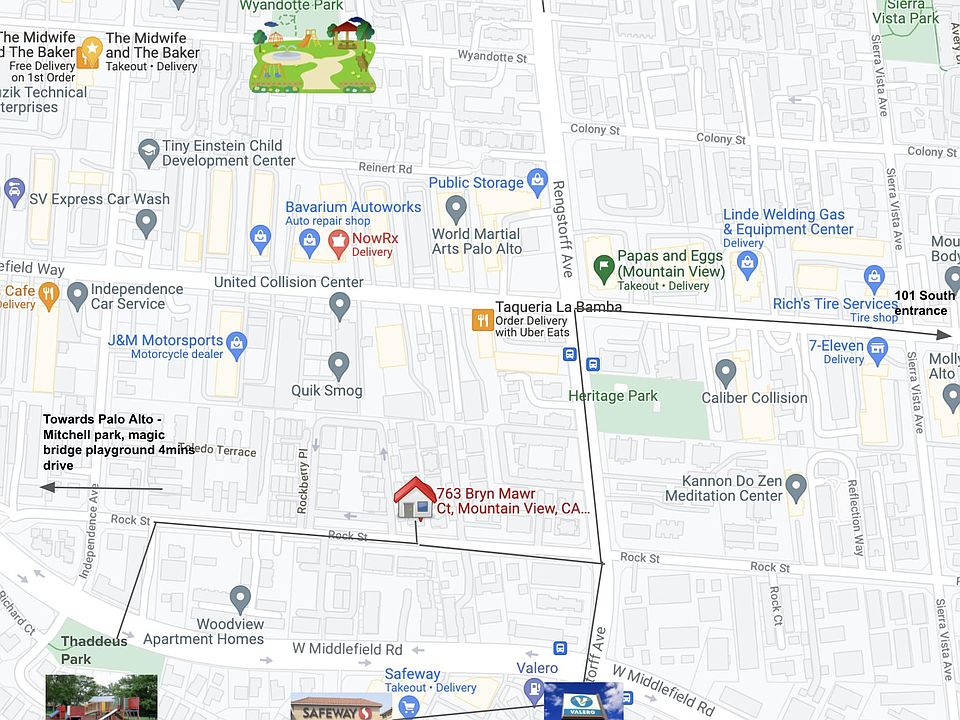 Minutes by walk to Safeway grocery complex with a Nail salon + Sutter Healthcare! 3 parks within walking distance of few mins!
Great spot for commuting to any of the offices - Google, Intuit, Facebook, LinkedIn, etc. Also, very close driving distance (und