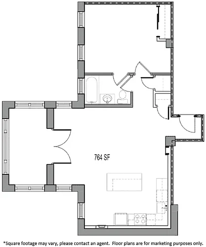 Floor plan 1 BED W DEN 1 BATH TIER 0