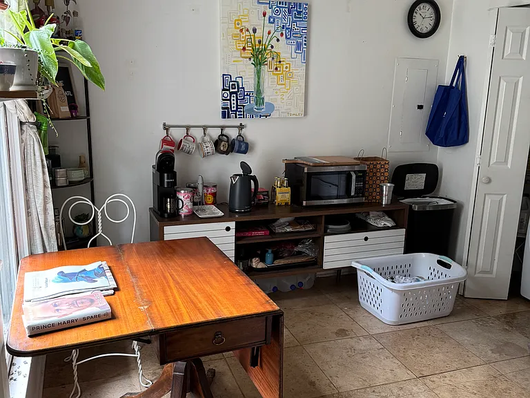 Kitchen breakfast nook. Can accommodate a small table or banquette.