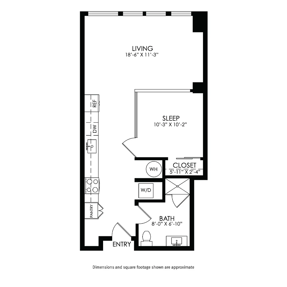 Floor plan Premium Urban 1 Bedroom / 1 Bath