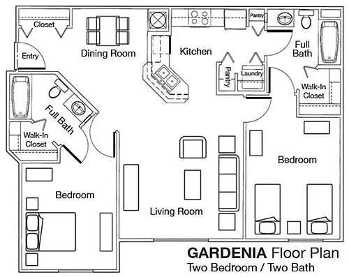 Floor plan Two Bedroom Two Bathroom 60%