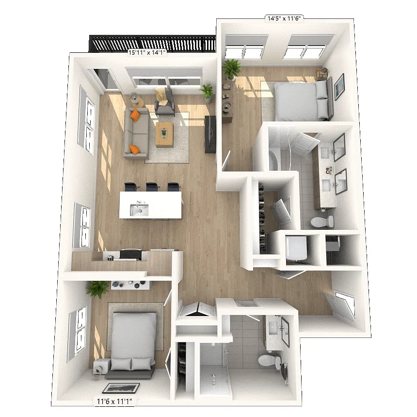 Floor plan B4 2x2 1170 SF