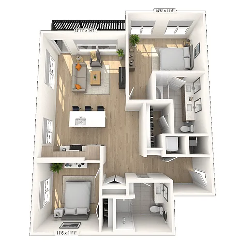 Floor plan B4 2x2 1170 SF