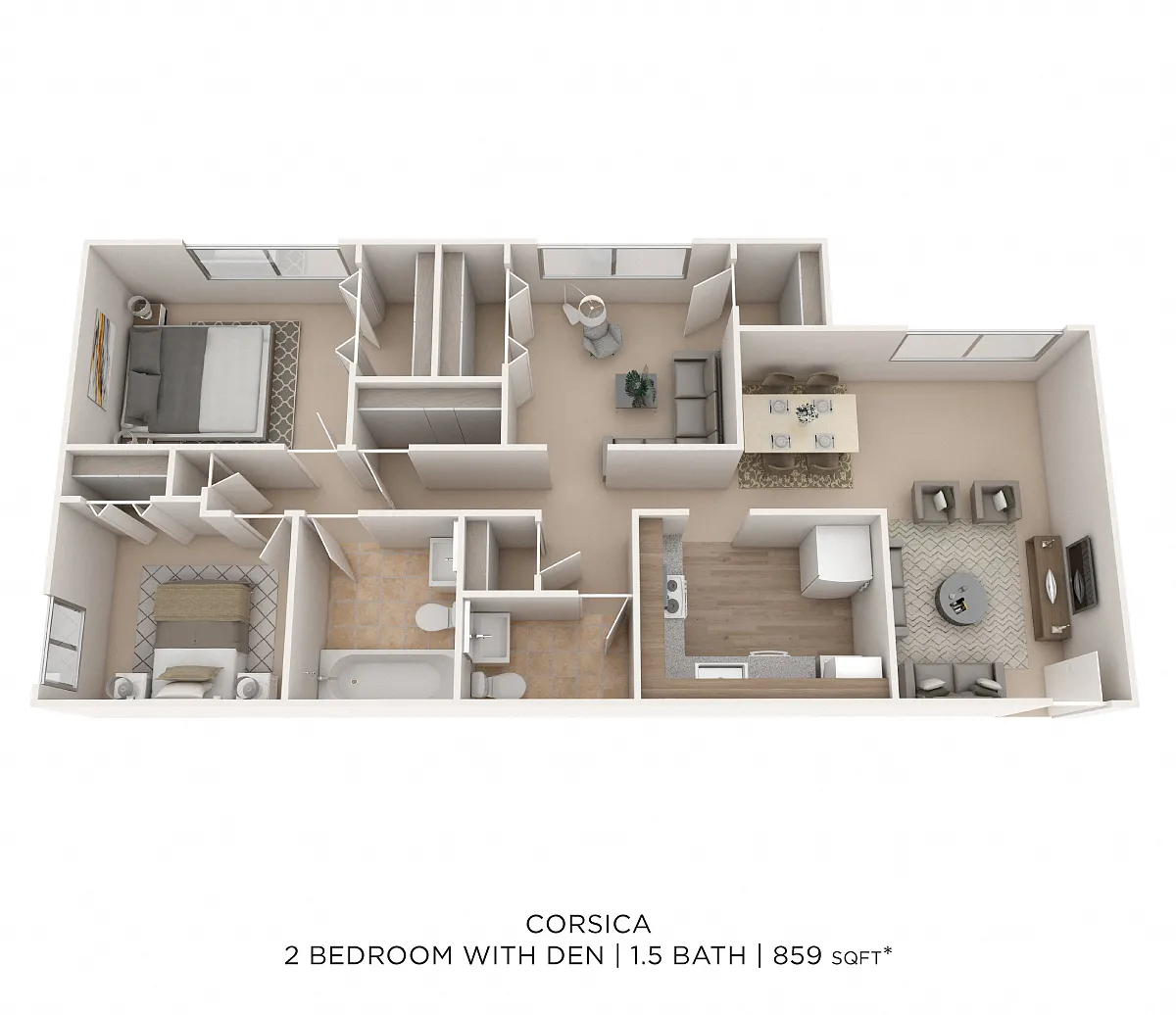 Floor plan Two Bedroom 1.5 Bath - 859 sqft