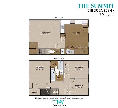 Floor plan 3 bed Townhome