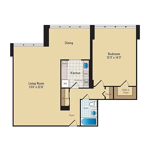 Floor plan 1 Bed - 1 Bath | A07