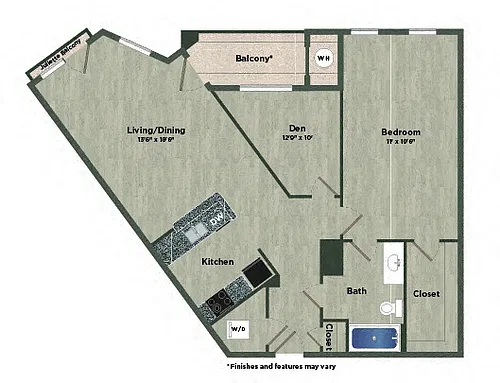 Floor plan 1 Bed 1 Bath T