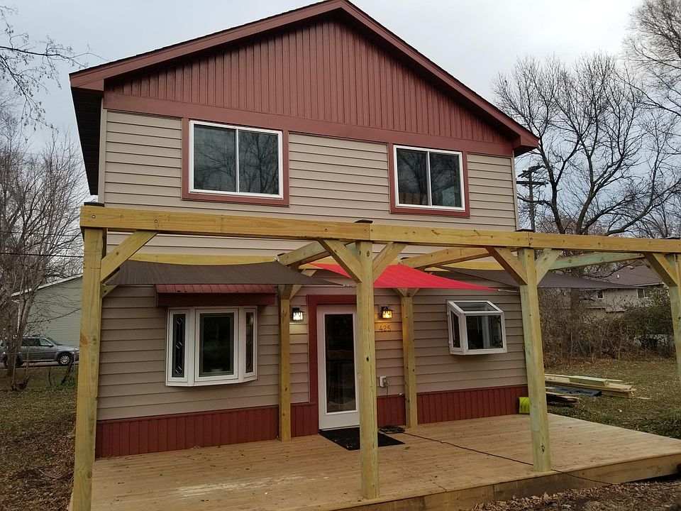 Front deck with canvas awnings