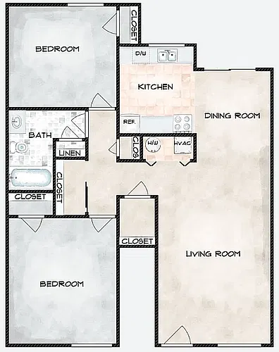 Floor plan Two Bedroom, One Bath