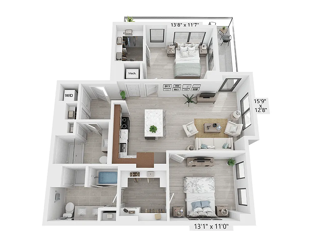 Floor plan Two Bedroom - B2E