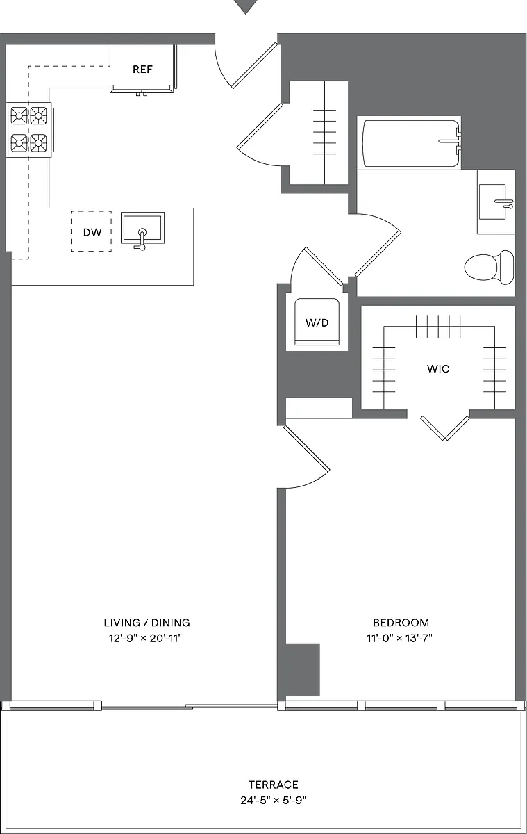 Floor plan 1 Bed+1Terr/1 Bath_A2