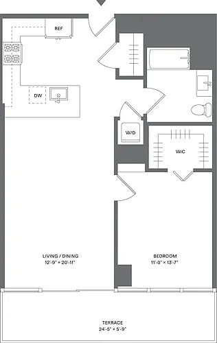 Floor plan 1 Bed+1Terr/1 Bath_A2