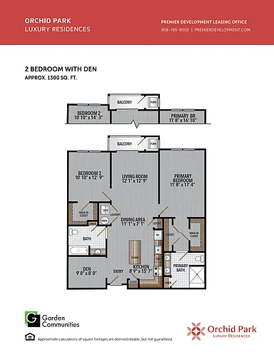 Floor plan $2.79/sq.ft. - Two Bedroom Den