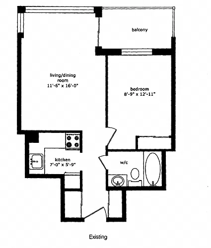 Floor plan 1 Bed 1 Bath B