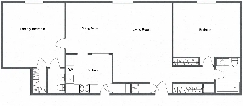 Floor plan 2 Bedroom 1.5 Bath Split
