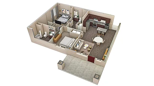 Floor plan 2 BR Vue Courtyard