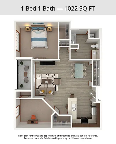 Floor plan 1 Bed 1 Bath Closed Den (1B)