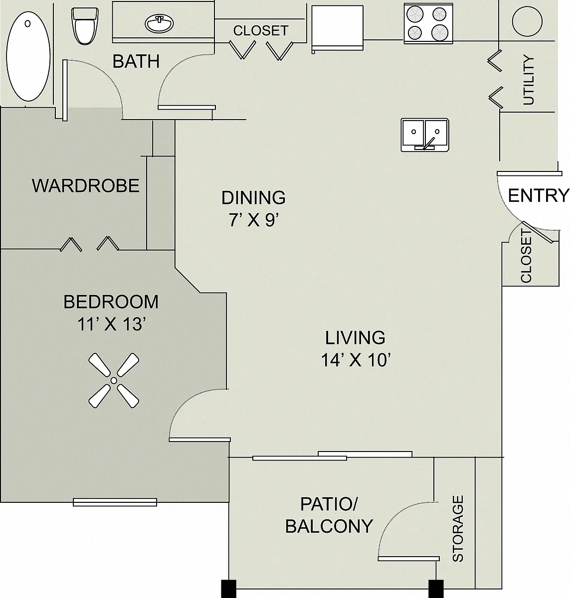 Floor plan 1 Bed Amherst Renovated