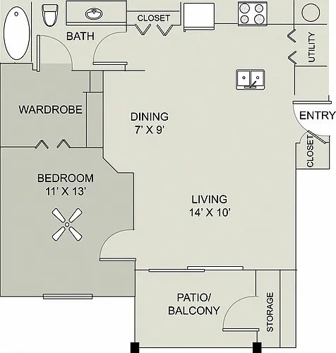 Floor plan 1 Bed Amherst Renovated