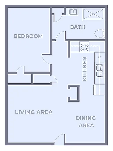 Floor plan Lombard 1 Bedroom, 1 Bathroom