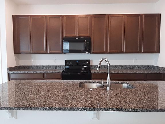 Granite countertops, lots of wood cabinets, New appliances, double sink w/pull down faucet.