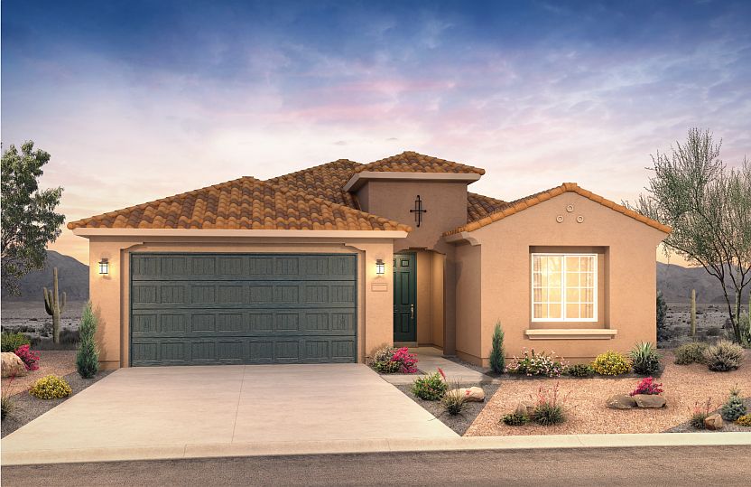 The Tifton Walk shown in Elevation A with a 2.5 car garage and tan stucco.