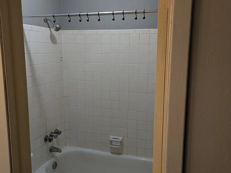 This is the view of the bathroom from the dressing area.
