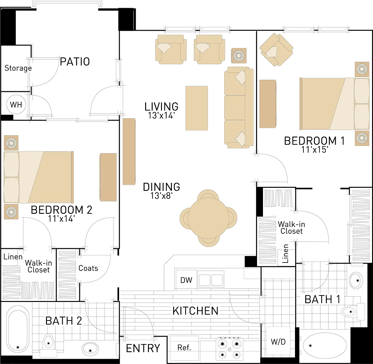 Floor plan The Oaks- Two Bedrooms