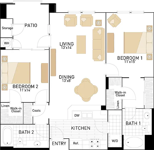 Floor plan The Oaks- Two Bedrooms