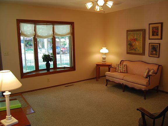 Living room with bay window.
