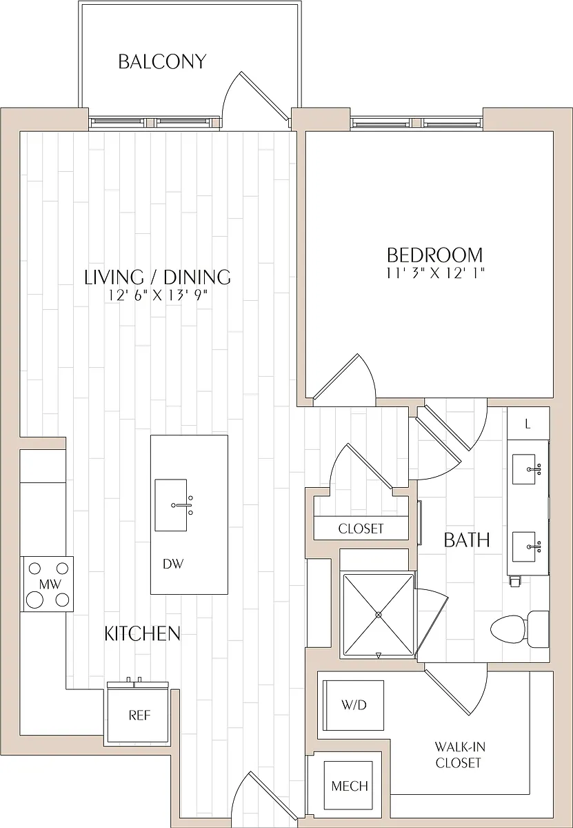 Floor plan 1 Bed/1 Bath-A02a