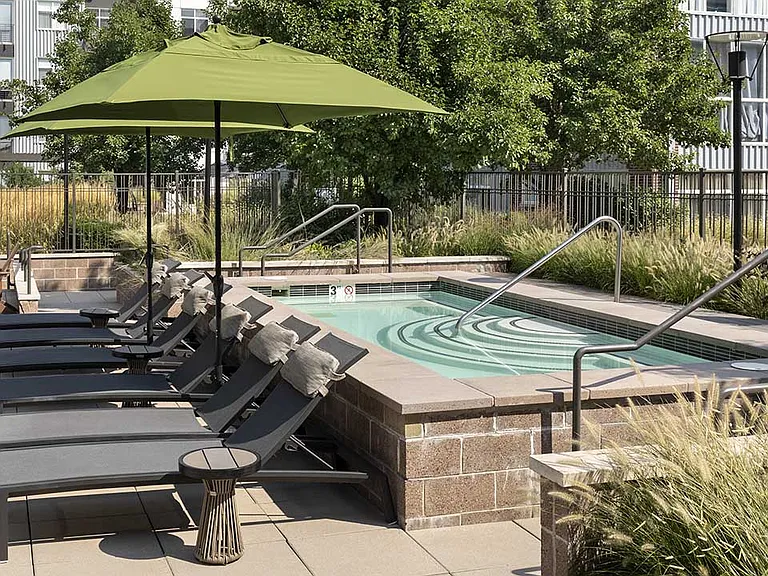 Apartment community hot tub spa at Griffis Cherry Creek in Denver, Colorado.