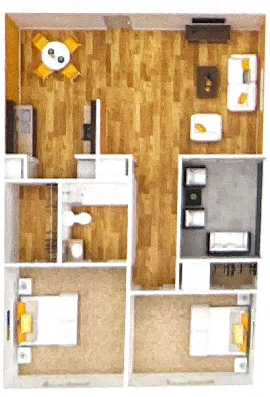 Floor plan Two Bedroom/ One Bath (WD) Modern