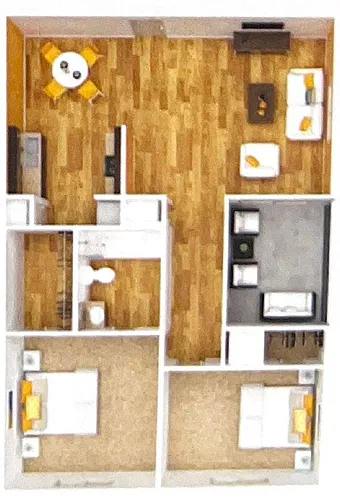 Floor plan Two Bedroom/ One Bath (WD) Modern