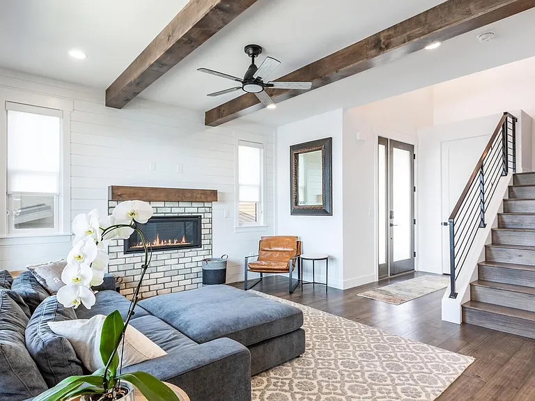 LIVING ROOM - Open entertaining area with fireplace.