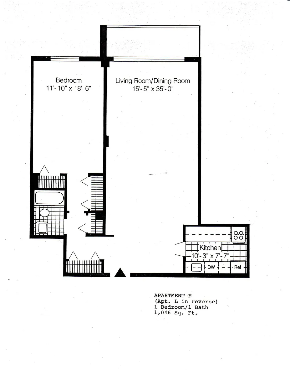 Floor plan RENOVATED 1 Bedroom F or L line