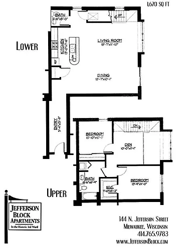 Floor plan 2 Bed / 1.5 Bath + Den - 1,670 SF