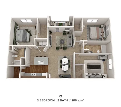 Floor plan Three Bedroom- 1286 sqft