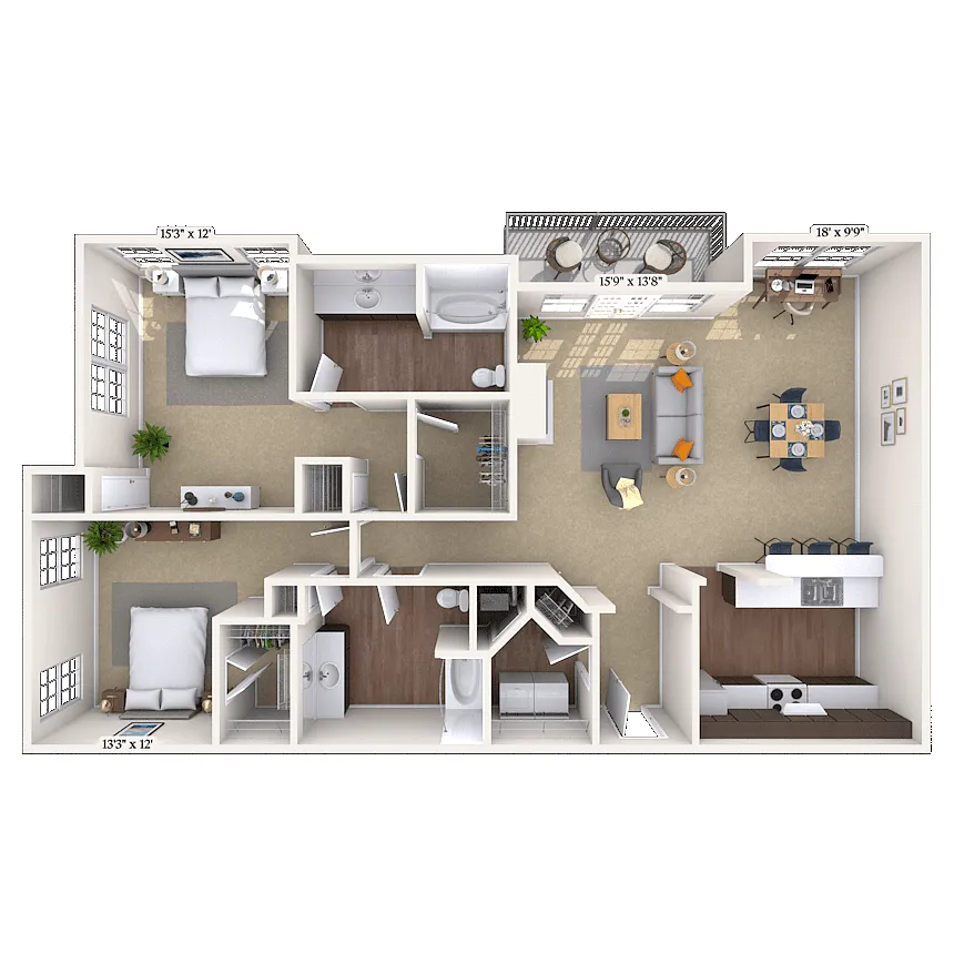 Floor plan Traditional 2x2 1412 SF