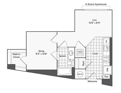 Floor plan Studio with Den - B