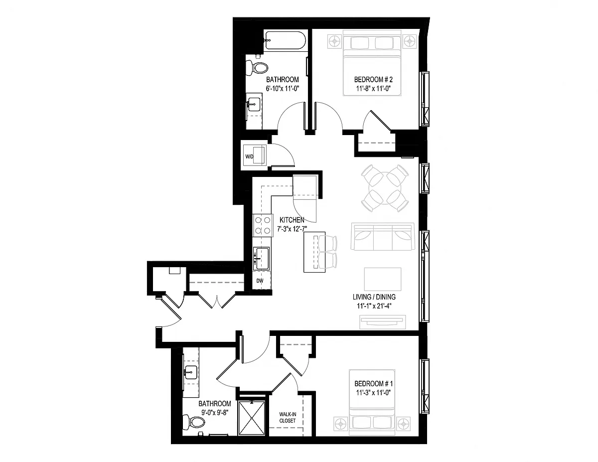 Floor plan 2 Bed/2 Bath-2.2D