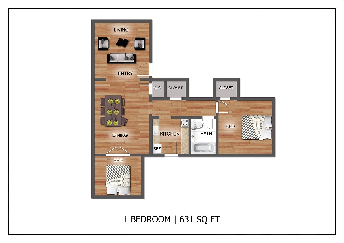Floor plan One Bedroom + Den