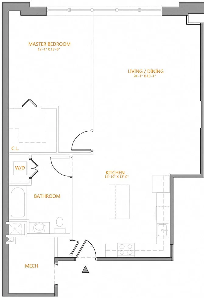 Floor plan 1 Bed/1 Bath-4A