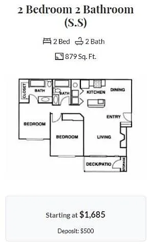 Floor plan 2 Bedroom 2 Bathroom (Redondo 1-S.S)