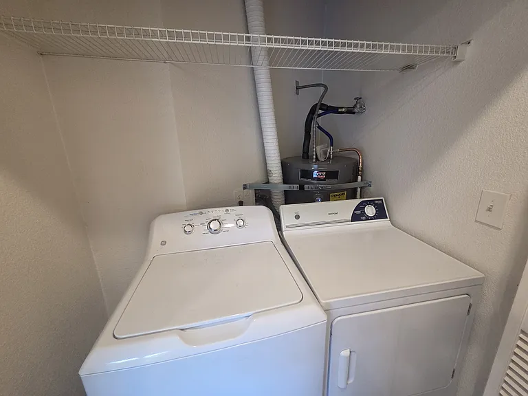 Unit 101 Side by Side Washer and Dryer with Utility Shelves