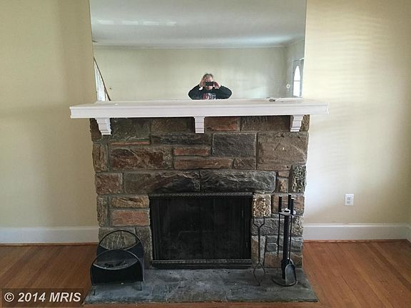 Stone fireplace in living room