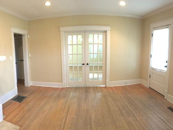 Living room with French doors to dining room