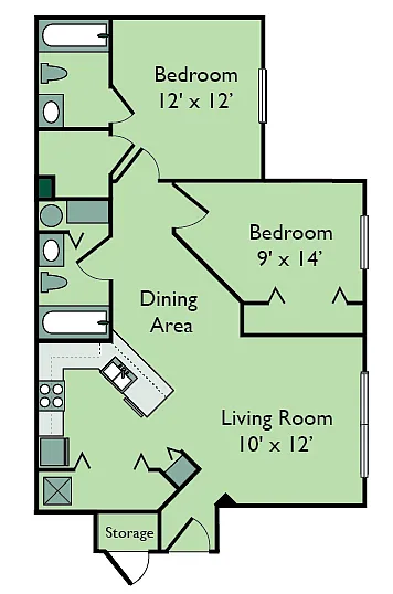 Floor plan Two Bedroom Two bathroom 60%